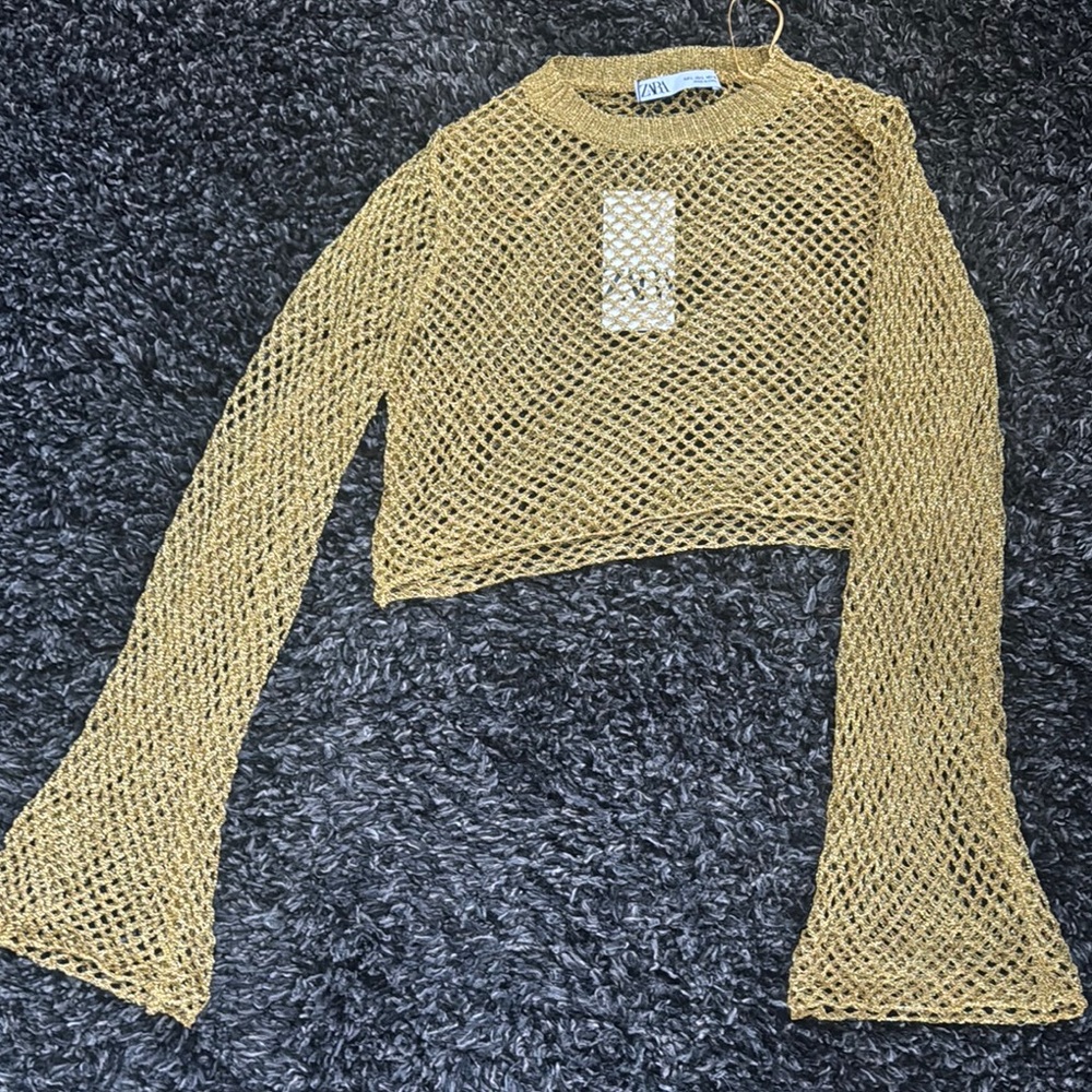 Zara Metallic Gold Knit Top